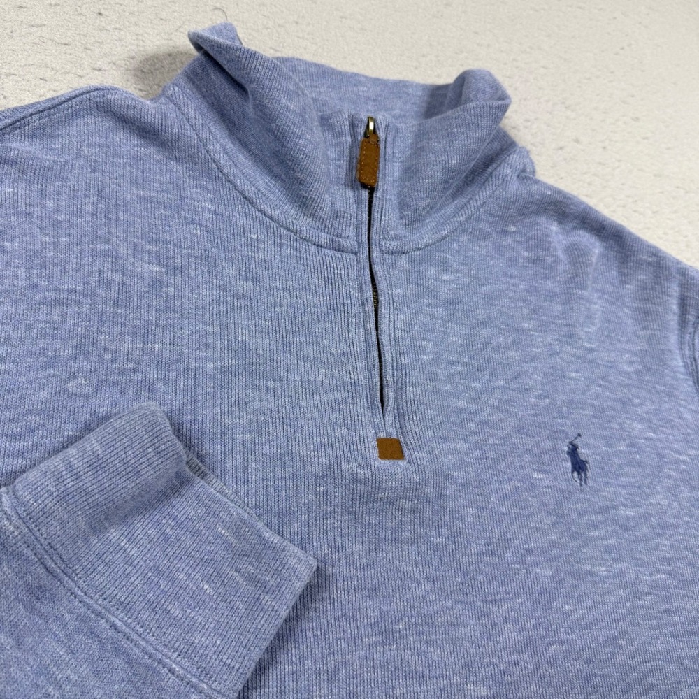 Polo Ralph Lauren Mens XL Blue Heather Quarter Zip Cotton Pullover Sweater
